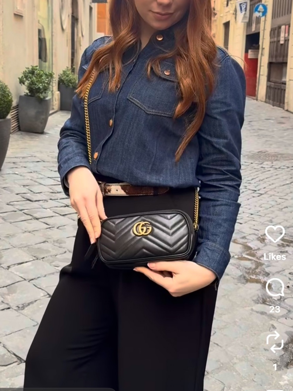 Gucci Black Leather Chevron Matelassé Crossbody with Gold GG - Picture 14 of 17